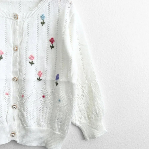 NWT Pretty Girls Long Sleeve Knitted Sweater Boutique Flower Embroidery 18-24M - Picture 4 of 4